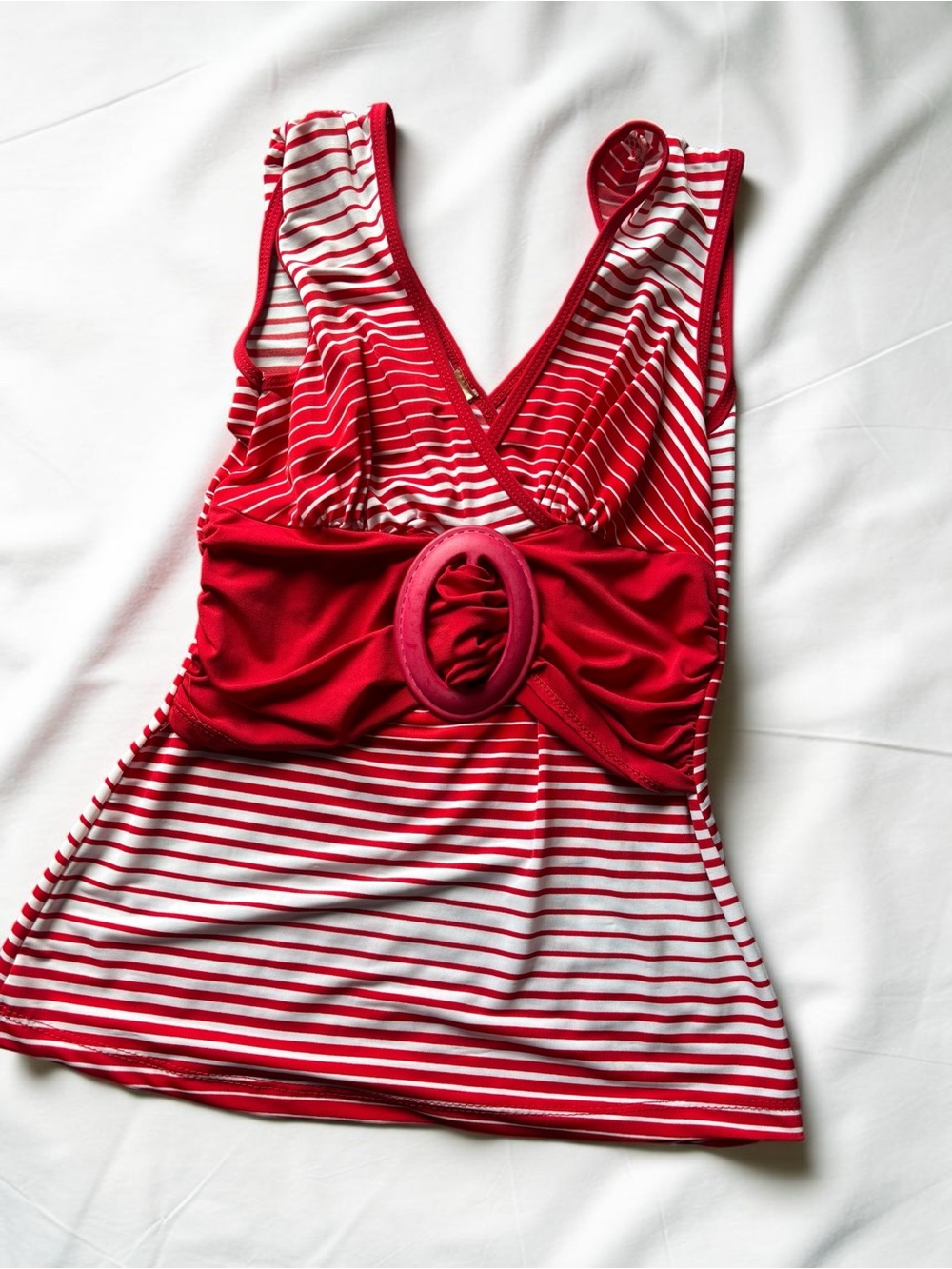 Y2K 2000s Topaz Red White Stripe Buckle Tank Top Empire Waist Small